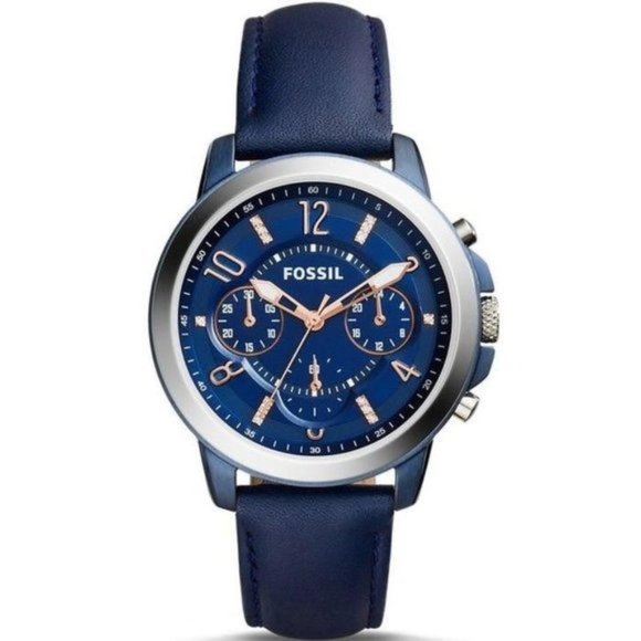 Fossil Accessories - Women's Fossil Gwynn Blue Leather Strap Chronograph Watch ES4131